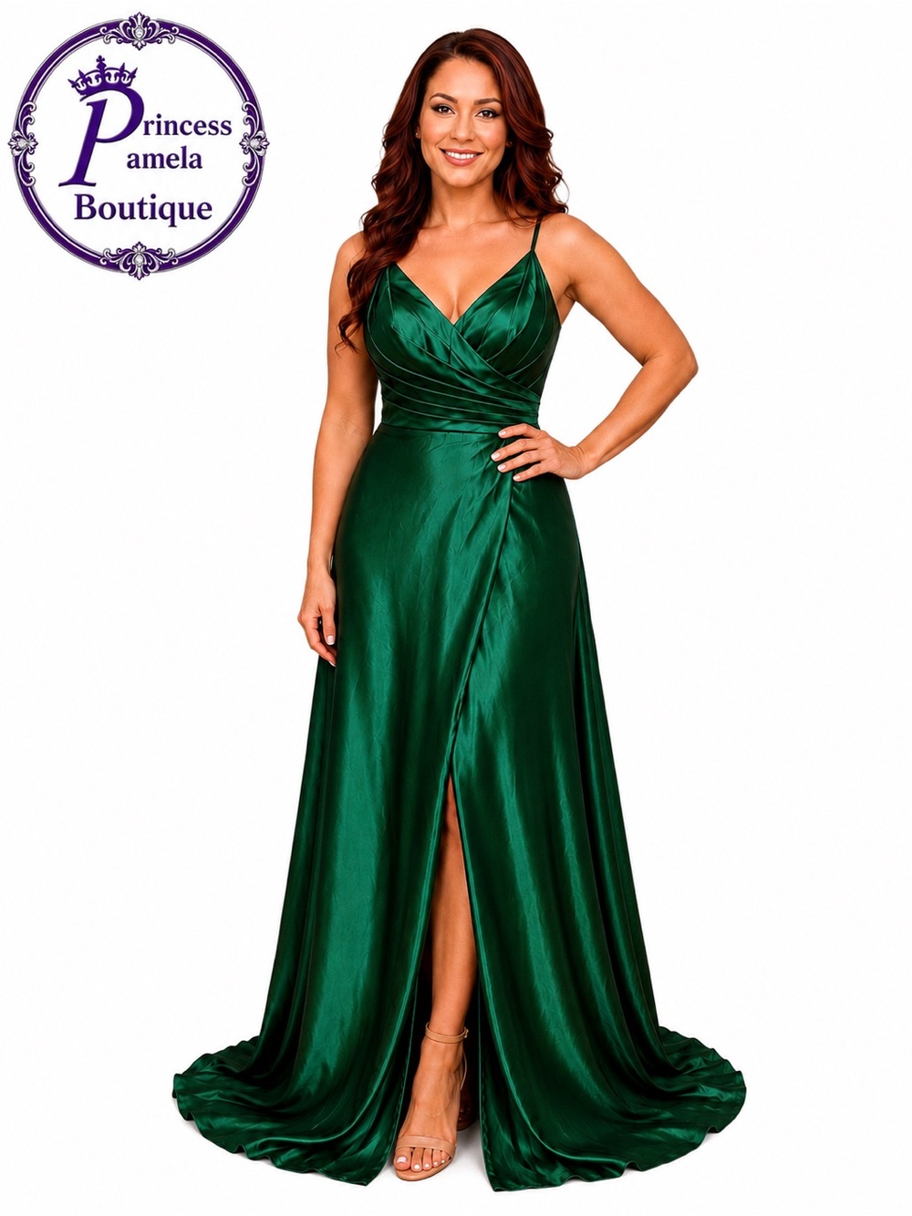 #4 A - 5 Dark green satin floor-length formal gown-Small/Size 4,PTP: 17 (34)